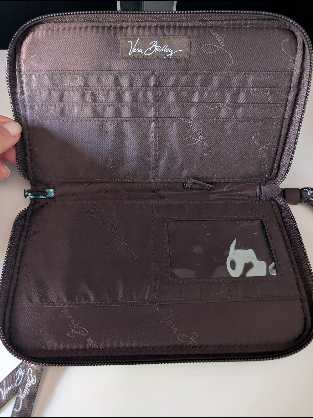 Vera Bradley Brown and Teal Paisley Quilted Zip Wallet - Picture 3 of 3